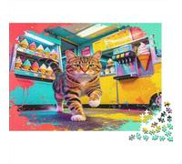 Gato Callejero Puzzle de 1000 Piezas Papel para Adultos Heladería Estilo Artístico Colorido Juego de Puzzle 1000 Piezas Relajante Hogar 52x38cm/1000pcs