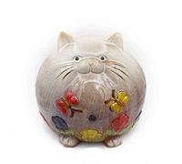 Gato Cerdito Hucha Hecha a Mano de cerámica Gris de Flores Caja de Dinero de cumpleaños opción Bancos de Dinero(L)