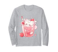 Gato Chibi Nadando en Leche de Fresa Lindo Arte Kawaii Manga Larga