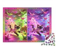 Gato Colorido Grullas Origami Puzzle de 1000 Piezas Puzzle para Adultos Papel Escena Nocturna Relajación Diversión Familiar Decoración Regalo 52x38cm/1000pcs
