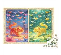 Gato Colorido Grullas Origami Puzzle de 1000 Piezas Puzzle para Adultos Papel Relajarse Enfoque Decoración Hogar Ocio Regalo para Familia 52x38cm/1000pcs