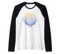 Gato Colorido Mandala Yoga Meditación Gatos Camiseta Manga Raglan