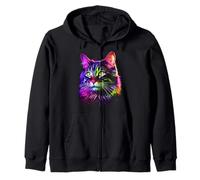 Gato Colorido Motivo Mascota Arte Gato Sudadera con Capucha