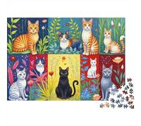 Gato Colorido Puzzle de 1000 Piezas Papel para Adultos Fondo Floral Vivo Juego de Puzzle 1000 Piezas Estrés Relajación Decoración Regalo Familiar 70x50cm/1000pcs