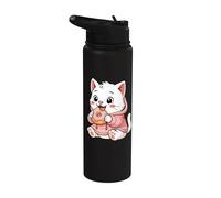 Gato Comiendo Donut Gráfico Cat Kawaii Anime Stainless Steel Insulated Water Bottle