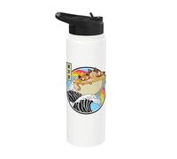 Gato comiendo fideos ramen Great Wave Kawaii Rainbow Anime Stainless Steel Insulated Water Bottle