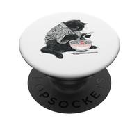 Gato Comiendo Ramen Desplazamiento Smartphone Japón Anime Gato Meme PopSockets PopGrip Adhesivo