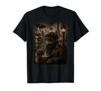 Gato Comiendo Ramen Retro Futuro Art Deco Dirigible Ciudad Camiseta