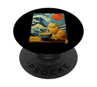 Gato Comiendo Ramen Van Gogh Obra de Arte Wave Kanagawa Anime Cat PopSockets PopGrip Adhesivo