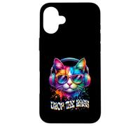 Gato con auriculares Drop the Bass EDM DJ Rave Design Carcasa para iPhone 16 Plus