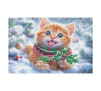 Gato con Bufanda en la Nieve de Navidad Rompecabezas 1000 Piezas Cartón Grueso para Coleccionistas Noches De Cita Mejora Concentración Ocio En Casa Regalo Reyes Magos 1000 PCS