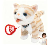 Gato con Correa Interactivo Kit de Gato Que Habla, Canta y Baila, Gatito Que Imita y Repite Lo Que Dices, Control por Tacto y Voz, Mueve la Cabeza y la Cola, Peluche Eléctrico para Niño Off-White Cat