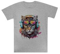 Gato con Fresco Melodías Kids Grey tee Camiseta De Manga Corta para Niños Kids Grey tee Children Short Sleeve T-Shirt