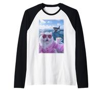 Gato con Gafas de Sol en Yate Barco Tiburón Weirdcore Camiseta Manga Raglan