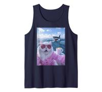 Gato con Gafas de Sol en Yate Barco Tiburón Weirdcore Camiseta sin Mangas
