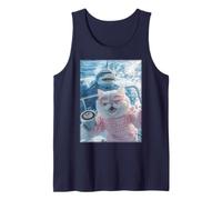 Gato con Gafas de Sol y Café en Yate Barco Tiburón Camiseta sin Mangas