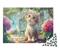 Gato con Gafas y Corona de Flores Puzzle 1000 Piezas Desafiante Adultos - Mascotas Rompecabezas, Regalo, Juego Familiar, Decoración del Hogar 70x50cm/1000pcs