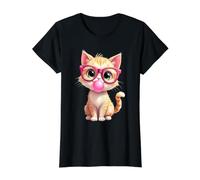 Gato con Gafas y Goma de mascar | Niñas, Gatito Lindo y Divertido Camiseta gráfica económica