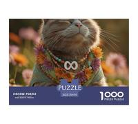 Gato con Guirnalda de Flores Puzzle de 1000 Piezas para Adultos Juego de Puzzle 1000 Piezas Relajante para Decorar Regalo 70x50cm/1000pcs