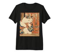 Gato con Kimono Arte Vintage Japonés Retro Ukiyo-e Neko Camiseta Premium