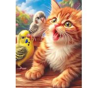 Gato con loros en un jardín de flores mágico Rompecabezas 1000 Piezas Cartón Para Principiantes vida silvestre y plantas Días Lluviosos Tiempo Libre En Casa Para Reyes Magos Detalle De Cumpleaños 1000
