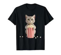 Gato con Palomitas - Diseño Divertido y Tranquilo Camiseta gráfica económica, Hombre, Negro, M