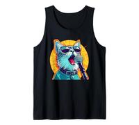 Gato con Sombras y micrófono para Amigos de Karaoke Camiseta sin Mangas