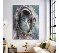 Gato Con Traje Espacial Rosa Paneles Decorativos para Pared,Decoracion Hogar, Cuadros Decoracion Salon Paisaje Cósmico De La Tierra,Cuadro Habitacion, Decoracions Pared, (70×100 cm, Rosa)