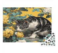 Gato con un patrón Floral Mixto 38x26cm/1000pcs Puzzle Adecuado para Adultos Y Multitud Mayores De 14 Años