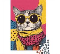 Gato Cool Retro Color Puzzle de 1000 Piezas Papel para Adultos Escena Pop Art Juego de Puzzle 1000 Piezas Decoración Regalo 38x26cm/1000pcs
