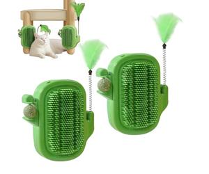 Gato Corner Groomer, Wall Mounted Cactus Comb Set, Grooming Brush with Feather Toy, Catnip Ball, Long Hair Grooming Aid for Interior Enrichment and Stress Relief. 4,92 x 5,12 pulgadas