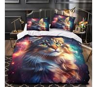 Gato cósmico Funda de Edredón de poliéster Juego de 3 Piezas Impresión 3D Cremallera Oculta con Fundas de Almohada Transpirable Arte fantástico_3 Funda Edredon for Adolescentes Single（135x200cm）