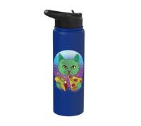 Gato cósmico pizza taco gato gato verde galaxia amantes de Stainless Steel Insulated Water Bottle
