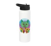Gato cósmico pizza taco gato gato verde galaxia amantes de Stainless Steel Insulated Water Bottle