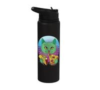Gato cósmico pizza taco gato gato verde galaxia amantes de Stainless Steel Insulated Water Bottle