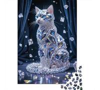 Gato Cristal Gema Azul Puzzle de 1000 Piezas Puzzle para Adultos Escena Nocturna Puzzle para Toda la Familia Decoración Relax Regalo 70x50cm/1000pcs