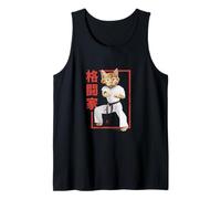 Gato de Artes Marciales en Pose de Karate con cinturón Negro y japonés Camiseta sin Mangas