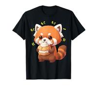 Gato de bambú Panda Rojo Kawaii Munching Happily Camiseta