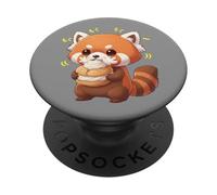 Gato de bambú Panda Rojo Kawaii Munching Happily PopSockets PopGrip Adhesivo