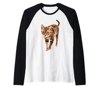 Gato de Bengala Caminando Felino Ilustración Diseño Camiseta Manga Raglan