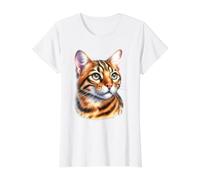 Gato de Bengala Camiseta gráfica económica, Mujer, Blanco, M
