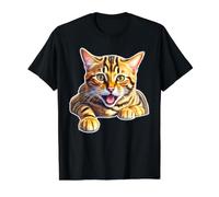 Gato de Bengala Jugando Camiseta gráfica económica, Hombre, Negro, XL