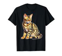 Gato de Bengala Sentado Camiseta gráfica económica, Hombre, Negro, L