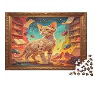 Gato de Biblioteca Puzzle de 1000 Piezas Papel para Adultos Estantería Fantástica Juego de Puzzle 1000 Piezas Decorativo Regalo 52x38cm/1000pcs