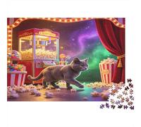 Gato de Cine Puzzle de 1000 Piezas Papel Puzzle para Adultos Palomitas Noche de Cine Relajación Enfoque Familia Decoración Regalo 38x26cm/1000pcs