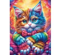 Gato de colores arcoíris con una pajarita Puzzle 300 Piezas Cartón Blanco Premium Para Coleccionistas Vida silvestre y mascotas Desarrollo Cognitivo Ocio Tranquilo Casa Compatible Marco Estándar 300 P