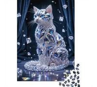 Gato de Cristal Puzzle de 1000 Piezas Papel para Adultos Gema Azul Noche Juego de Puzzle 1000 Piezas Decoración Regalo 70x50cm/1000pcs