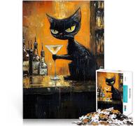 Gato de Esmoquin Bebiendo un Martini Puzzle de 1000 Piezas para Adultos Juguetes para aliviar el estrés Interacción Entre Padres e Hijos 38x26cm