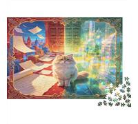 Gato de Estudio Puzzle de 1000 Piezas Puzzle para Adultos Sala de Libros Fantástica Relajación Enfocar Interacción Familiar Regalo Decoración Nan