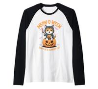 Gato de Halloween con Calabaza Meow-O-Ween Divertido Camiseta Manga Raglan